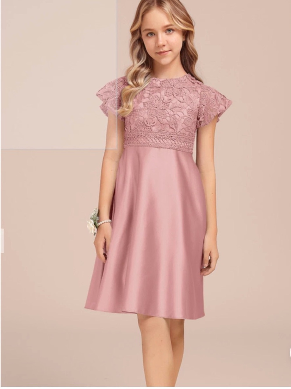 JJs House Dusty Rose Lace Bodice A-Line Dress